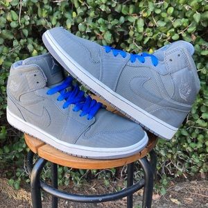2011 Nike Air Jordan 1 Mid Phat Carbon "COOL GREY" Imperial Blue White